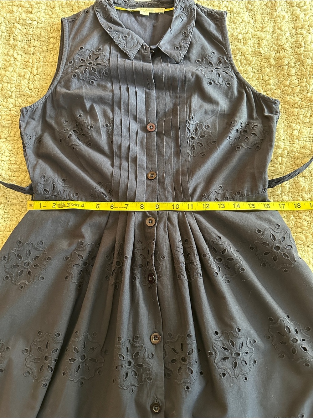 Boden Navy Sleeveless Eyelet Midi Shirtdress with Tie Waist - Picture 8 of 11